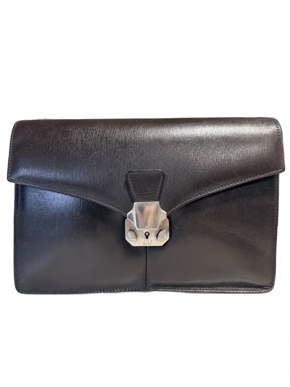 Dunhill Black Leather Briefcase Clutch with Silver Lock